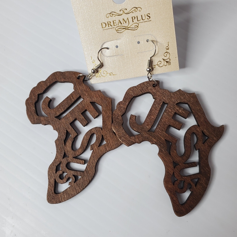 Jesus wooden earrings